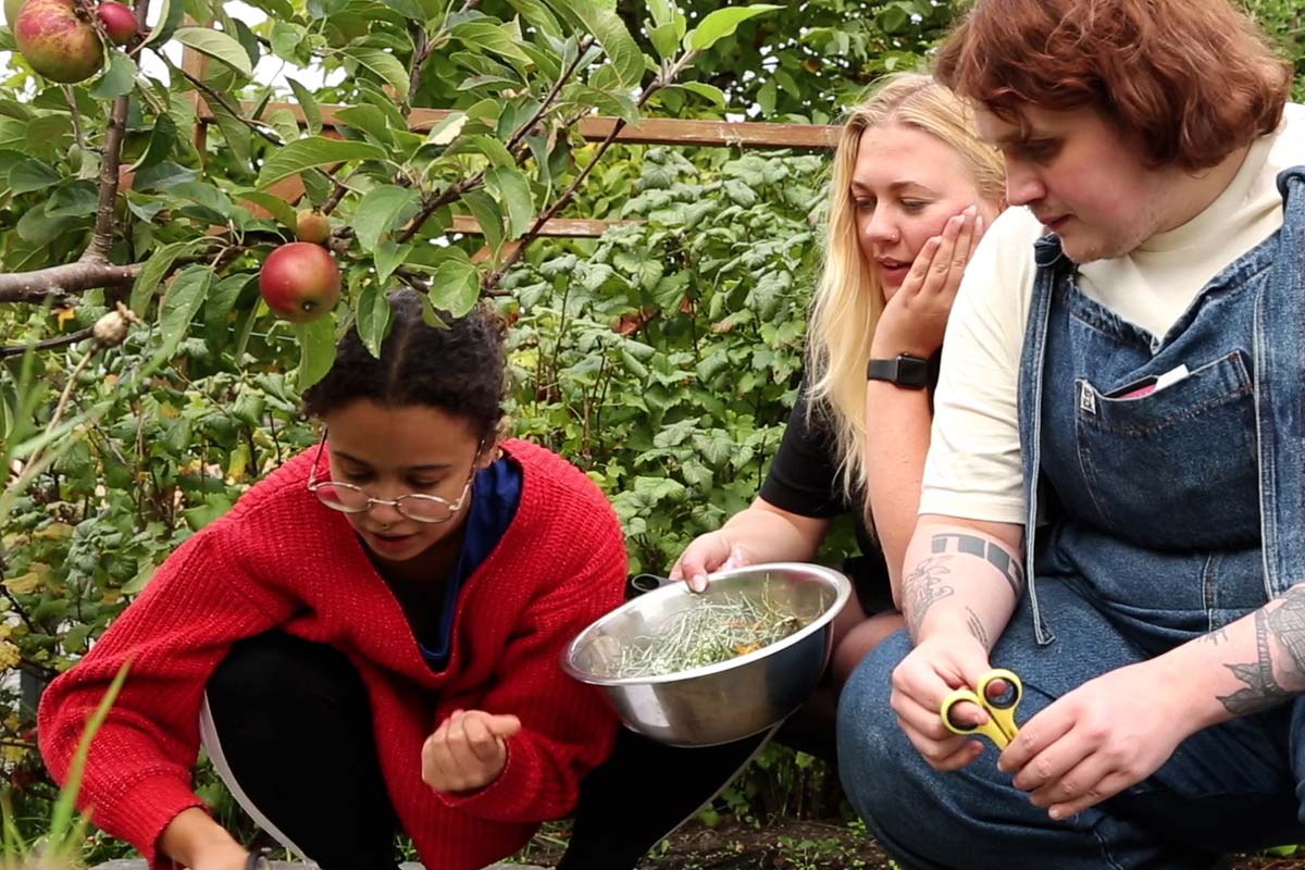 photograph of people in garden workshop